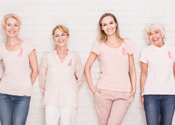 Smiling women of different ages encouraging mammograms for breast cancer screening